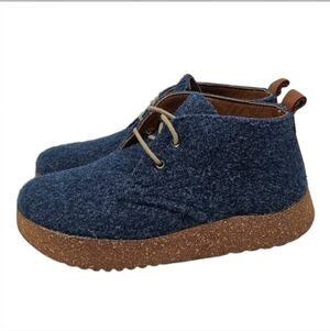 Comfortfusse Karl Wool Blue Round Toe Lace Up Anatomic Cork Sole Bootie